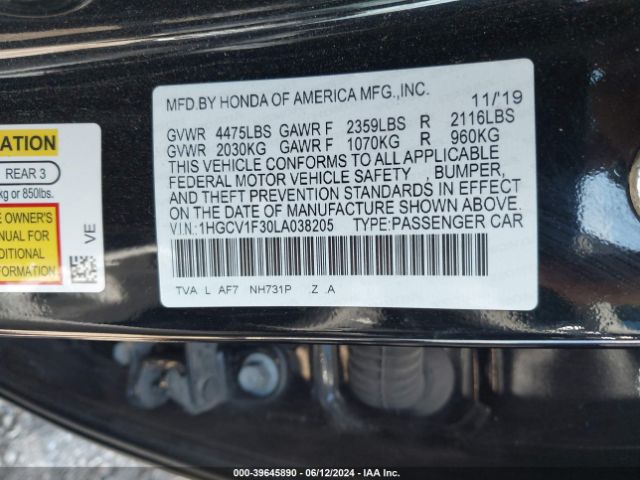 Photo 8 VIN: 1HGCV1F30LA038205 - HONDA ACCORD 