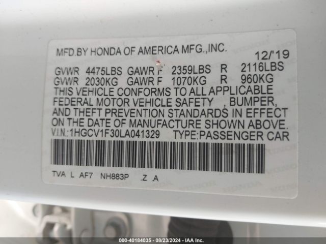 Photo 8 VIN: 1HGCV1F30LA041329 - HONDA ACCORD 