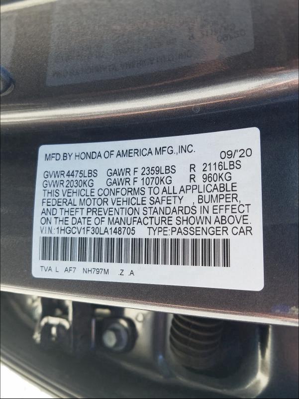 Photo 9 VIN: 1HGCV1F30LA148705 - HONDA ACCORD SPO 