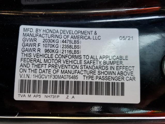 Photo 11 VIN: 1HGCV1F30MA076485 - HONDA ACCORD SPO 