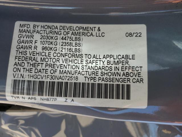 Photo 11 VIN: 1HGCV1F30NA072518 - HONDA ACCORD SPO 