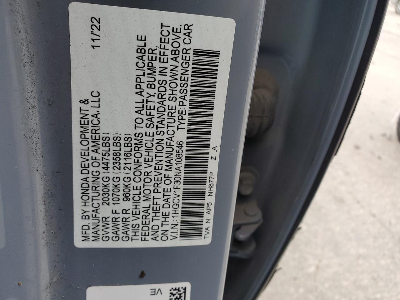 Photo 11 VIN: 1HGCV1F30NA108546 - HONDA ACCORD 