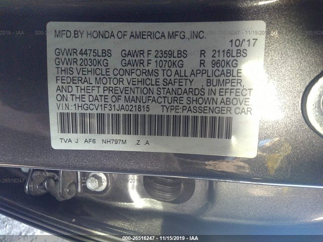 Photo 8 VIN: 1HGCV1F31JA021815 - HONDA ACCORD SEDAN 