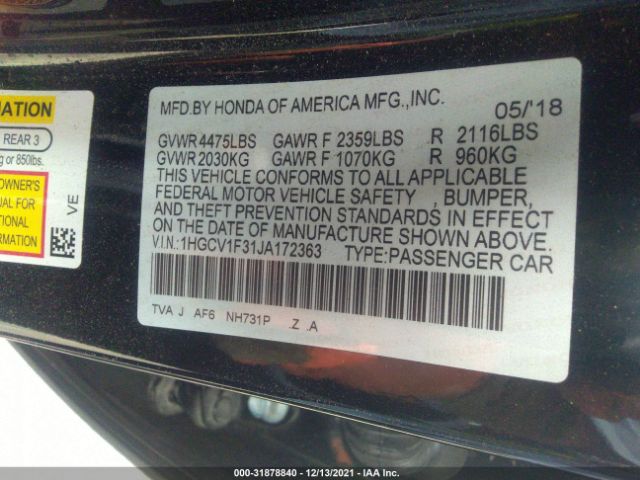 Photo 8 VIN: 1HGCV1F31JA172363 - HONDA ACCORD SEDAN 