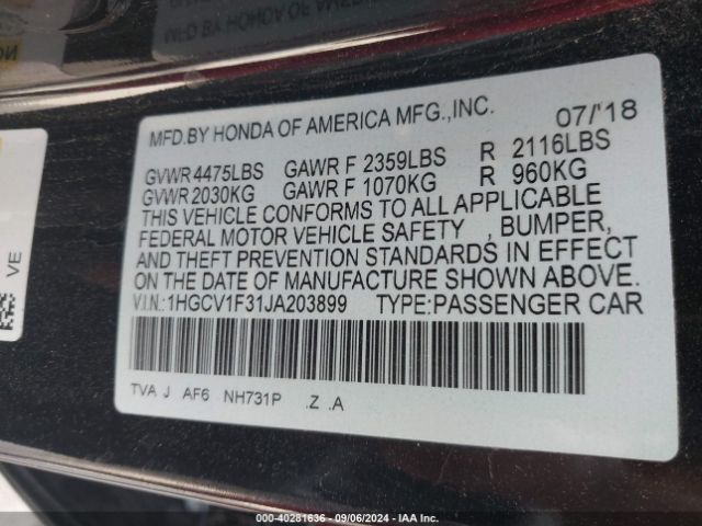 Photo 8 VIN: 1HGCV1F31JA203899 - HONDA ACCORD 