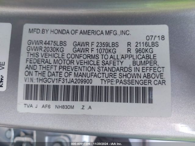 Photo 8 VIN: 1HGCV1F31JA209900 - HONDA ACCORD 