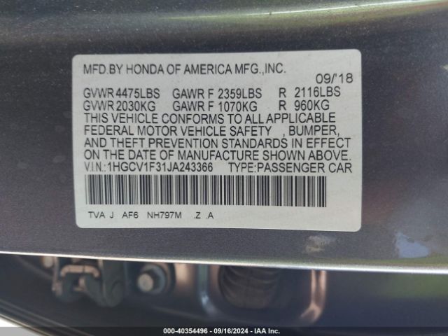 Photo 8 VIN: 1HGCV1F31JA243366 - HONDA ACCORD 