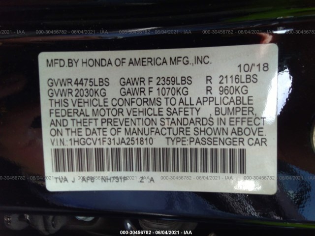 Photo 8 VIN: 1HGCV1F31JA251810 - HONDA ACCORD SEDAN 