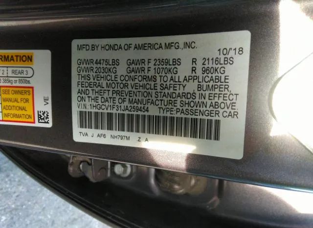 Photo 8 VIN: 1HGCV1F31JA259454 - HONDA ACCORD SEDAN 