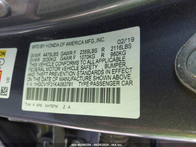 Photo 8 VIN: 1HGCV1F31KA063791 - HONDA ACCORD 