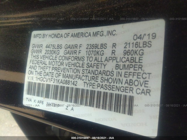 Photo 8 VIN: 1HGCV1F31KA088142 - HONDA ACCORD SEDAN 