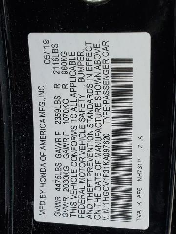 Photo 11 VIN: 1HGCV1F31KA097620 - HONDA ACCORD 