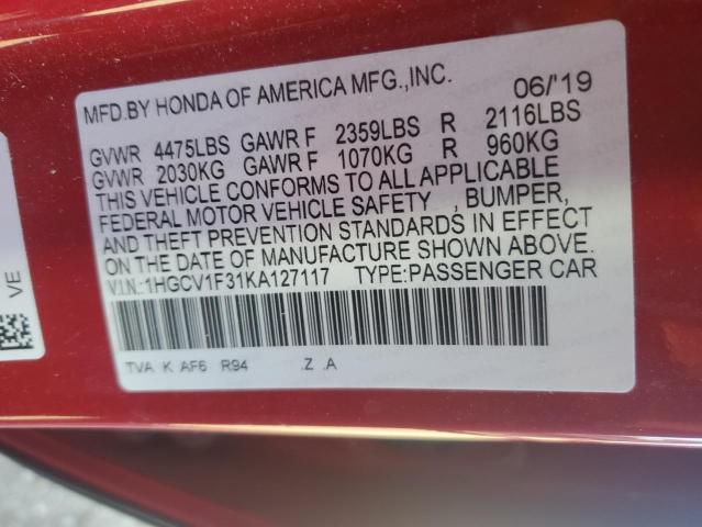 Photo 11 VIN: 1HGCV1F31KA127117 - HONDA ACCORD SPO 