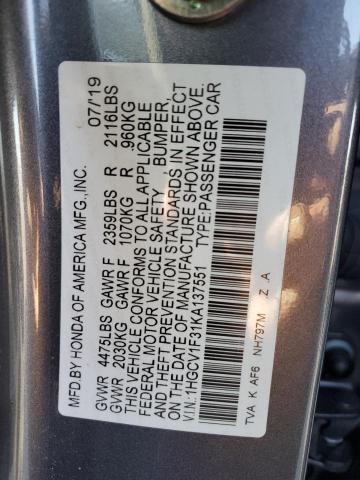 Photo 11 VIN: 1HGCV1F31KA137551 - HONDA ACCORD 