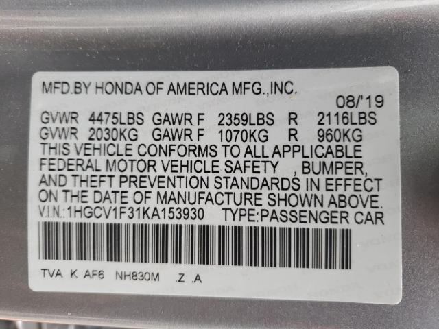 Photo 9 VIN: 1HGCV1F31KA153930 - HONDA ACCORD SPO 