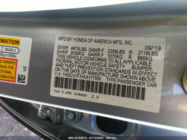 Photo 8 VIN: 1HGCV1F31KA177550 - HONDA ACCORD SEDAN 