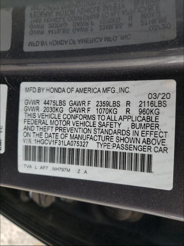 Photo 9 VIN: 1HGCV1F31LA075327 - HONDA ACCORD SPO 