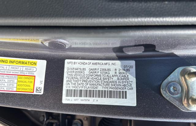 Photo 9 VIN: 1HGCV1F31LA105247 - HONDA ACCORD SPO 