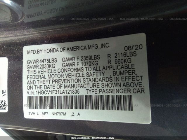 Photo 8 VIN: 1HGCV1F31LA121805 - HONDA ACCORD SEDAN 