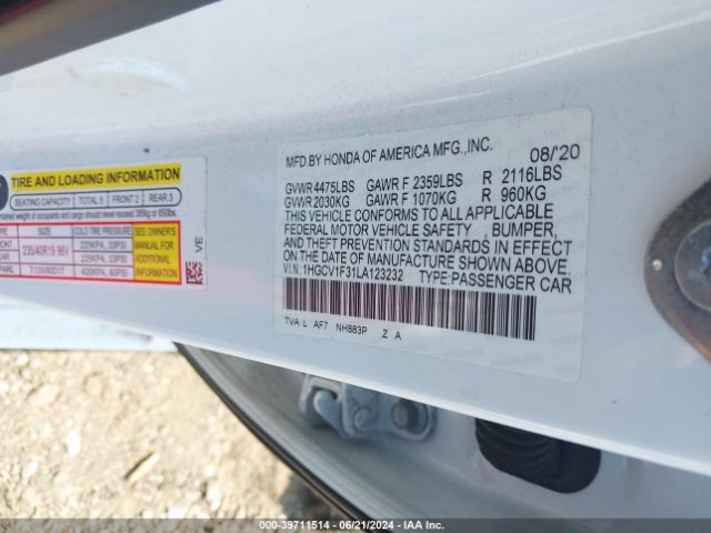 Photo 8 VIN: 1HGCV1F31LA123232 - HONDA ACCORD 