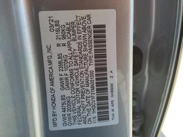 Photo 9 VIN: 1HGCV1F31MA051000 - HONDA ACCORD SPO 