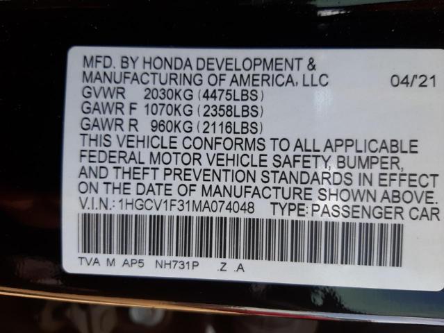 Photo 9 VIN: 1HGCV1F31MA074048 - HONDA ACCORD SPO 