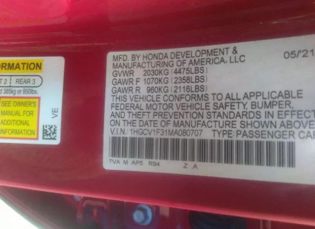 Photo 8 VIN: 1HGCV1F31MA080707 - HONDA ACCORD 