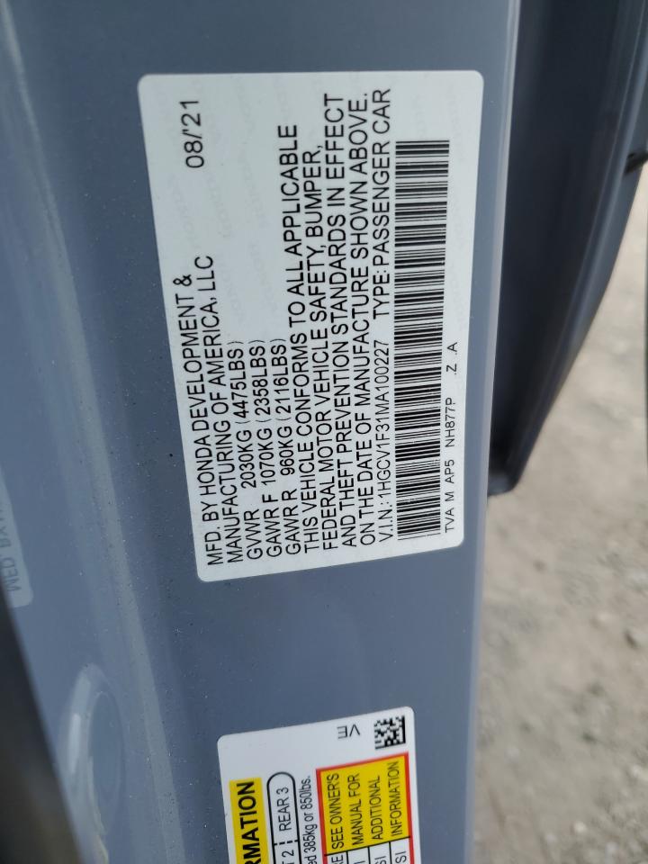 Photo 11 VIN: 1HGCV1F31MA100227 - HONDA ACCORD 