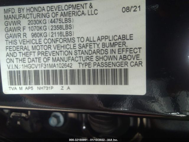 Photo 8 VIN: 1HGCV1F31MA102642 - HONDA ACCORD SEDAN 