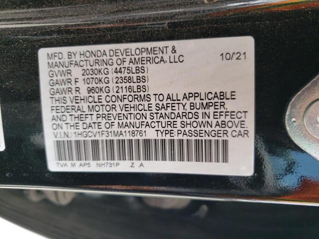 Photo 11 VIN: 1HGCV1F31MA118761 - HONDA ACCORD SPO 