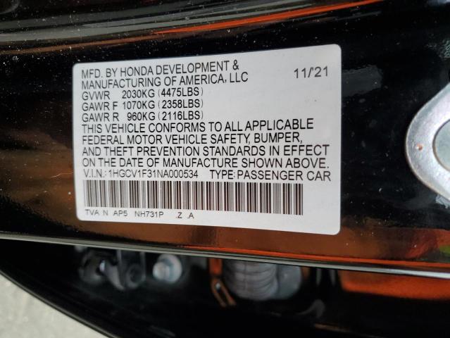 Photo 12 VIN: 1HGCV1F31NA000534 - HONDA ACCORD SPO 