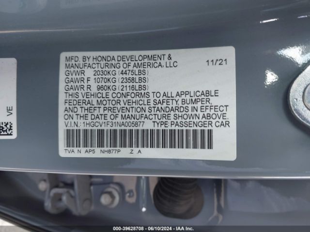 Photo 8 VIN: 1HGCV1F31NA005877 - HONDA ACCORD 