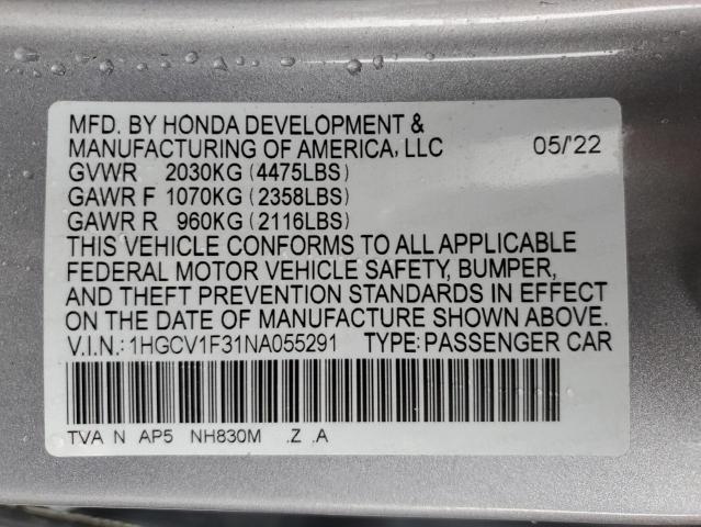 Photo 9 VIN: 1HGCV1F31NA055291 - HONDA ACCORD SPO 