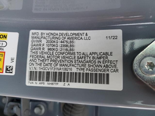 Photo 11 VIN: 1HGCV1F31NA108216 - HONDA ACCORD SPO 