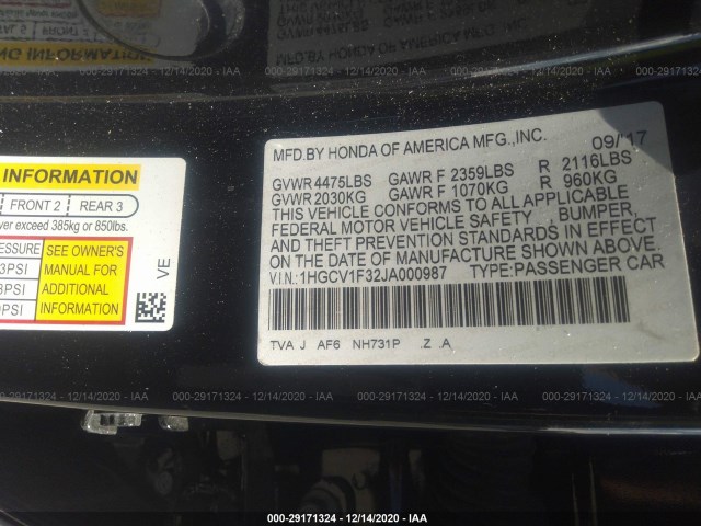 Photo 8 VIN: 1HGCV1F32JA000987 - HONDA ACCORD SEDAN 