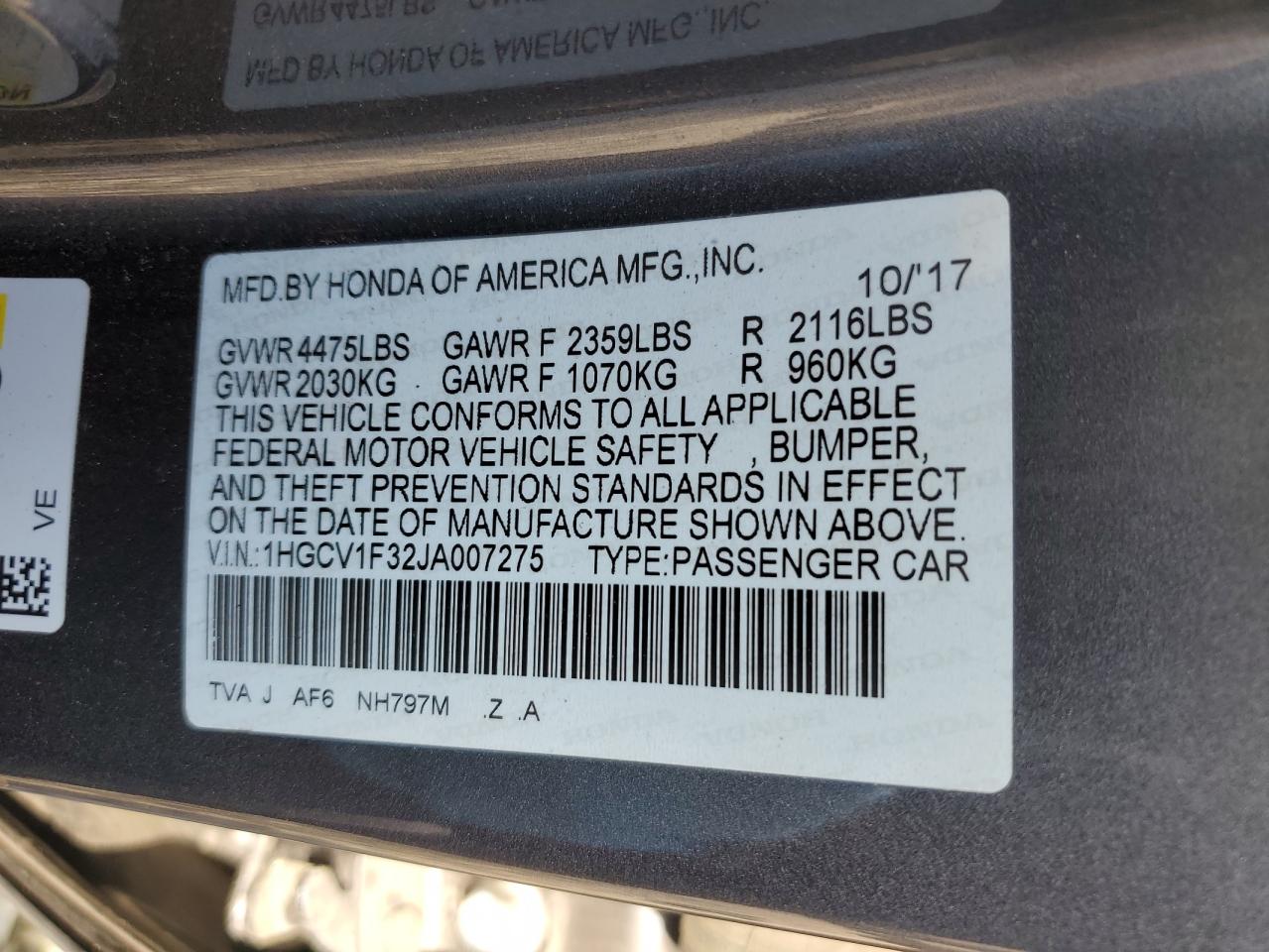 Photo 11 VIN: 1HGCV1F32JA007275 - HONDA ACCORD 