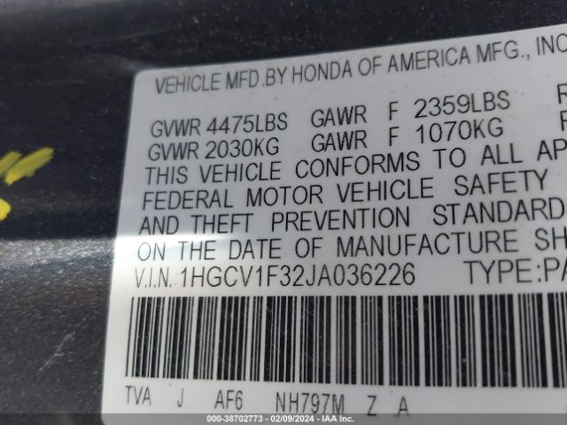 Photo 8 VIN: 1HGCV1F32JA036226 - HONDA ACCORD 