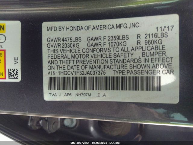 Photo 8 VIN: 1HGCV1F32JA037375 - HONDA ACCORD 