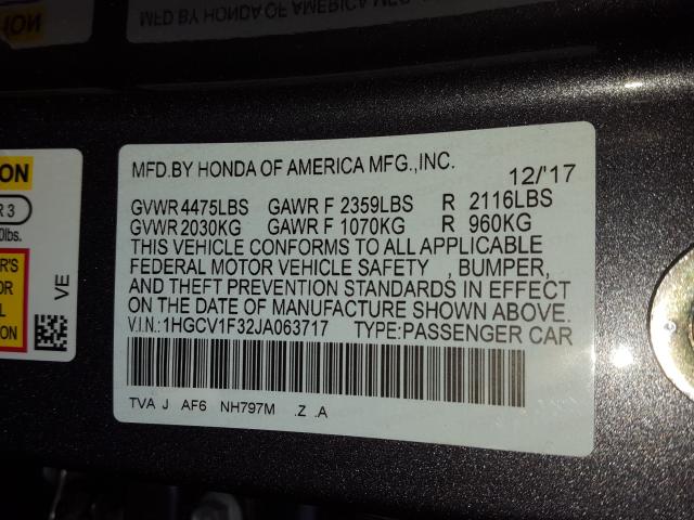 Photo 9 VIN: 1HGCV1F32JA063717 - HONDA ACCORD SPO 