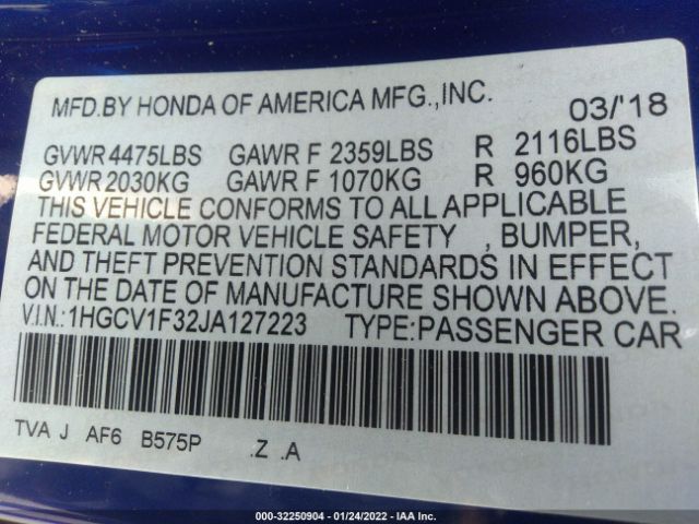 Photo 8 VIN: 1HGCV1F32JA127223 - HONDA ACCORD SEDAN 