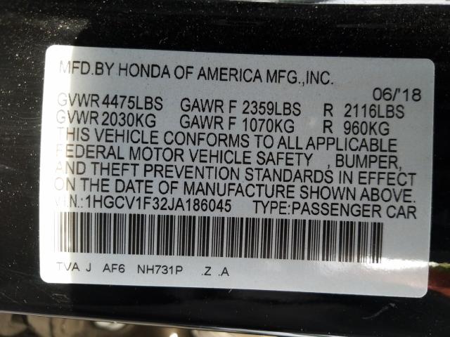 Photo 9 VIN: 1HGCV1F32JA186045 - HONDA ACCORD SPO 