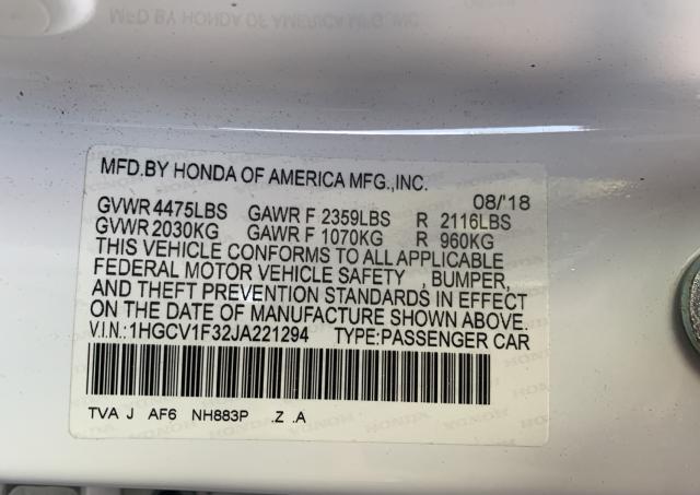 Photo 9 VIN: 1HGCV1F32JA221294 - HONDA ACCORD SPO 