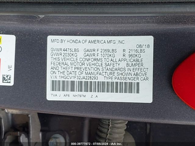 Photo 8 VIN: 1HGCV1F32JA228293 - HONDA ACCORD 