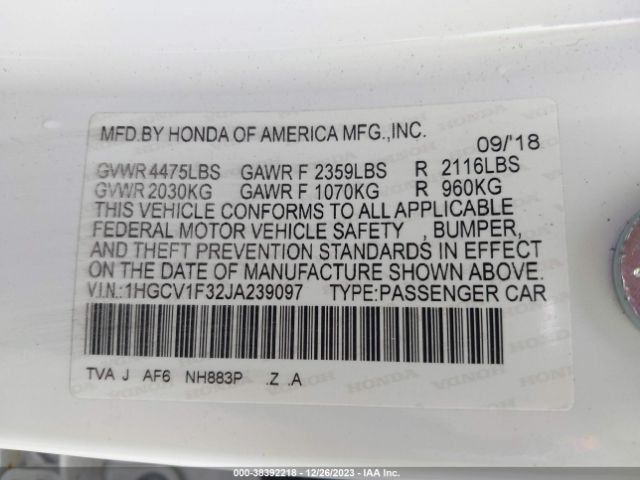 Photo 8 VIN: 1HGCV1F32JA239097 - HONDA ACCORD 