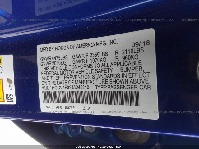 Photo 8 VIN: 1HGCV1F32JA245210 - HONDA ACCORD SEDAN 