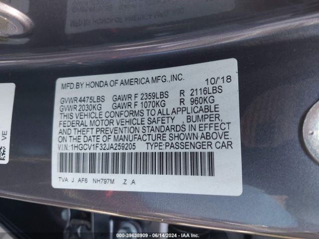 Photo 8 VIN: 1HGCV1F32JA259205 - HONDA ACCORD 