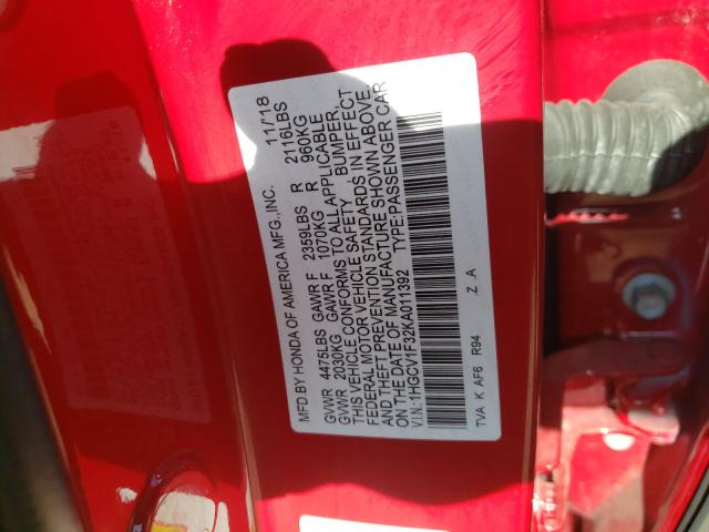 Photo 9 VIN: 1HGCV1F32KA011392 - HONDA ACCORD SPO 