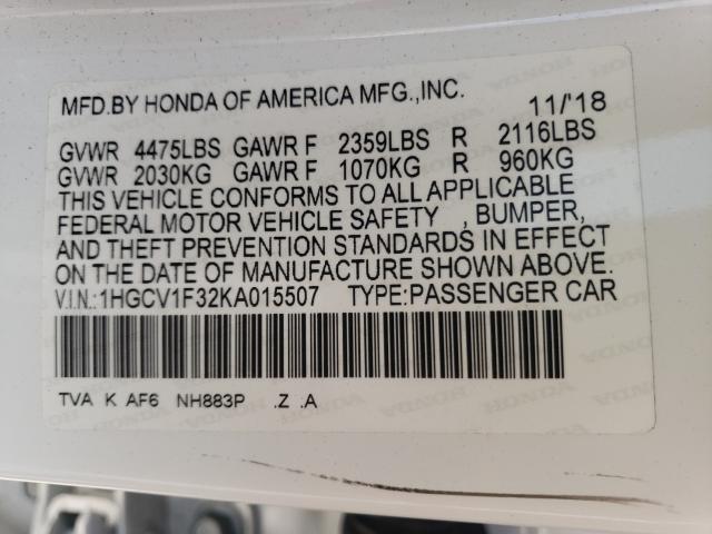 Photo 9 VIN: 1HGCV1F32KA015507 - HONDA ACCORD SPO 