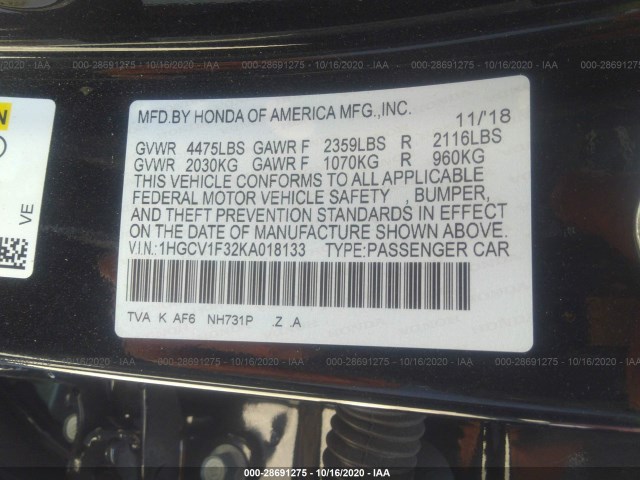 Photo 8 VIN: 1HGCV1F32KA018133 - HONDA ACCORD SEDAN 