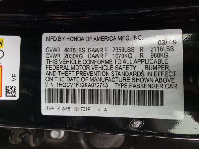 Photo 9 VIN: 1HGCV1F32KA072743 - HONDA ACCORD 